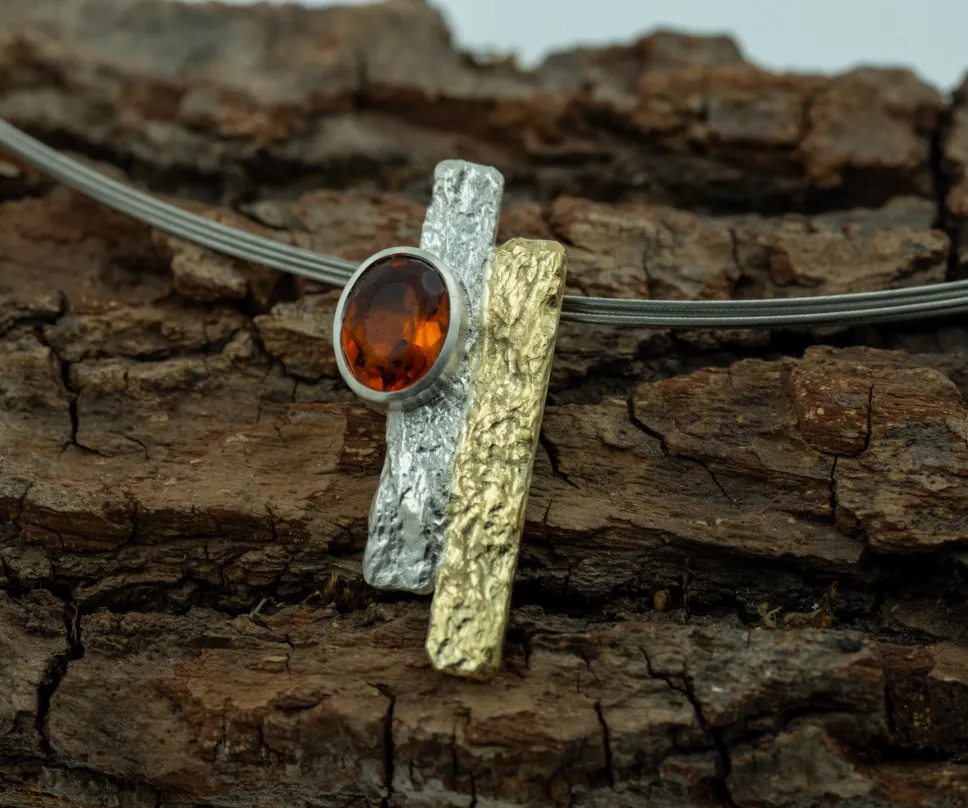Collier en argent et or jaune et citrine